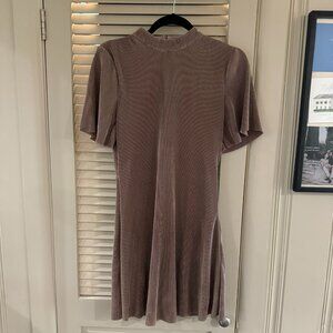 NWT J.O.A. Los Angeles High Neck Tie Cutout Back Shimmery Mauve Dress S